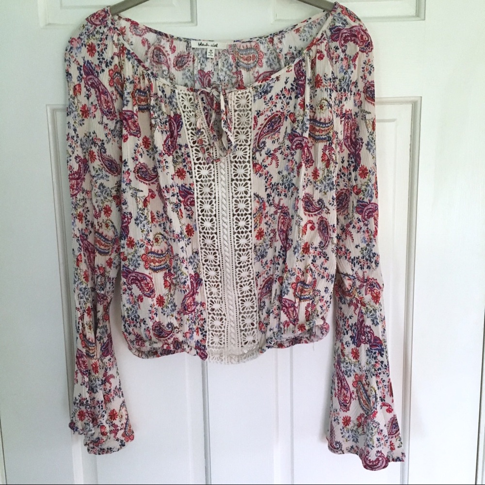 Flare Sleeve Patterned Blouse